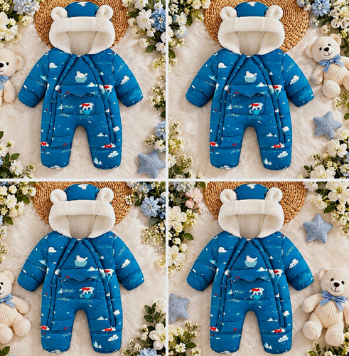 Blue bear print - bear, hooded
